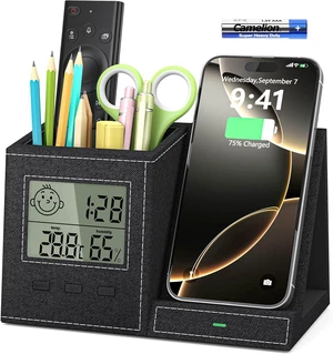 Desk Organizer with Wireless Charger, Digital Clock & Thermometer Desk Organizer with Wireless Charger, Digital Clock & Thermometer