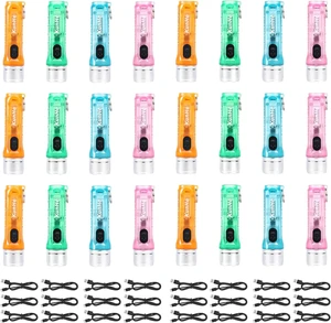 24-Pack 200LM USB-C Rechargeable Mini Keychain Flashlights, 3 Modes, Assorted Colors 24-Pack 200LM USB-C Rechargeable Mini Keychain Flashlights, 3 Modes, Assorted Colors