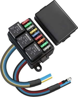 12V 9-Way Pre-Wired Fuse Relay Box with 3x 80A 4-Pin Relays 12V 9-Way Pre-Wired Fuse Relay Box with 3x 80A 4-Pin Relays