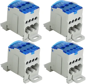 4-Pack 6-Position Screw Terminal Strip with Cover, 80A 400V DIN Rail Junction Box