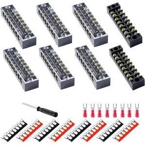 8-Set 8-Position Dual Row Terminal Block, 600V 15A Screw Strip with Cover & Fork Connectors 8-Set 8-Position Dual Row Terminal Block, 600V 15A Screw Strip with Cover & Fork Connectors