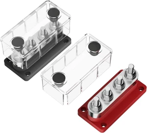 600A Bus Bar, 4x M10 Studs, 48V DC with Cover for Marine, Auto & RV, Black & Red 600A Bus Bar, 4x M10 Studs, 48V DC with Cover for Marine, Auto & RV, Black & Red
