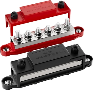 400A 12V Bus Bar, 6x M8 Studs, Positive & Negative for Boat, Auto & Solar