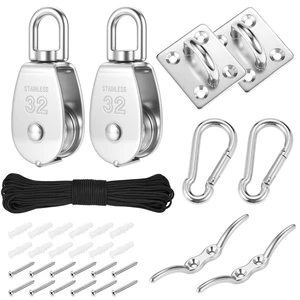 2-Set M32 Cable Pulley System for Heavy Duty Lifting with 66ft Nylon Rope 2-Set M32 Cable Pulley System for Heavy Duty Lifting with 66ft Nylon Rope