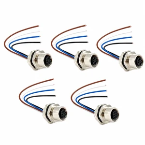 5-Pack M12 4-Pin Female Panel Connector, IP67 Waterproof Bulkhead with 20cm Pigtail 5-Pack M12 4-Pin Female Panel Connector, IP67 Waterproof Bulkhead with 20cm Pigtail