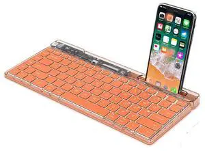 Transparent Wireless Keyboard with Bluetooth & 2.4G, Silent Scissor-Key Rechargeable Keyboard with Phone Tablet Stand Holder, Ergonomic Design for PC Laptop Desktop Mac Tablet(Orange) Transparent Wireless Keyboard with Bluetooth & 2.4G, Silent Scissor-Key Rechargeable Keyboard with Phone Tablet Stand Holder, Ergonomic Design for PC Laptop Desktop Mac Tablet(Orange)