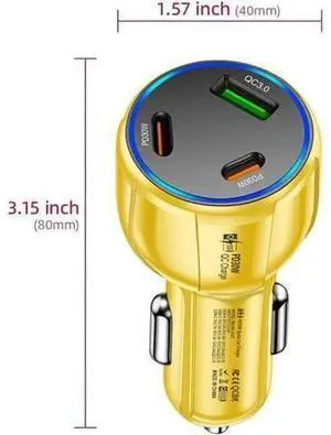 3-Port 90W USB C Car Charger, PD30W & QC3.0 Fast Car Charger Cigarette Lighter Plug Adapter for iPhone/Android/Samsung/iPad (Yellow) 3-Port 90W USB C Car Charger, PD30W & QC3.0 Fast Car Charger Cigarette Lighter Plug Adapter for iPhone/Android/Samsung/iPad (Yellow)