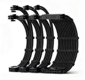 18AWG PSU Extension Cable Kit, PVC Fabric Texture, 1x24Pin ATX / 1x8Pin(4+4) CPU / 2x8Pin(6+2) GPU Cable Extension, 30cm with Combs, Black 18AWG PSU Extension Cable Kit, PVC Fabric Texture, 1x24Pin ATX / 1x8Pin(4+4) CPU / 2x8Pin(6+2) GPU Cable Extension, 30cm with Combs, Black