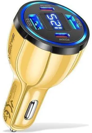 USB C Car Charger Adapter with Voltmeter Compatible with iPhone, Android, Samsung, iPad Pro, PD30W &QC3.0 Multi Port Fast Charging (Yellow) USB C Car Charger Adapter with Voltmeter Compatible with iPhone, Android, Samsung, iPad Pro, PD30W &QC3.0 Multi Port Fast Charging (Yellow)