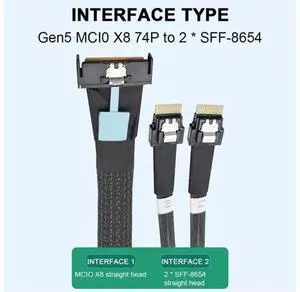 MCIO 8i Slimline SAS To 2 Ports SFF-8654 4i Cable PCIE5.0 Server Adapter Cable Male To Male Connection Cable Server Adapter 50cm MCIO 8i Slimline SAS To 2 Ports SFF-8654 4i Cable PCIE5.0 Server Adapter Cable Male To Male Connection Cable Server Adapter 50cm