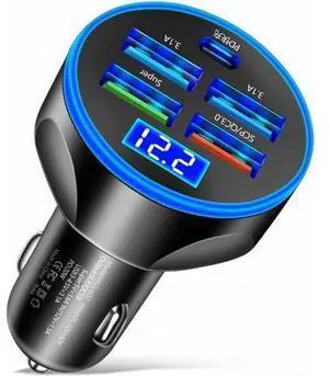 5-in-1 Multi-Port USB C Car Phone Charger with Voltage Display, 250W Super Fast Charge Cigarette Lighter USB Charger for iPhone/Android/Samsung/iPad Pro and More (Black) 5-in-1 Multi-Port USB C Car Phone Charger with Voltage Display, 250W Super Fast Charge Cigarette Lighter USB Charger for iPhone/Android/Samsung/iPad Pro and More (Black)