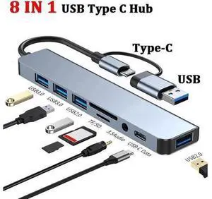 USB A Type C Docking Station, 8 in 1 Hub with 100W DP, USB3.0, 3 USB 2.0, SD/TF Card Reader 3.5mm Audio, USB-C Adapter for MacBook Pro/Air, and Other USB C Laptops USB A Type C Docking Station, 8 in 1 Hub with 100W DP, USB3.0, 3 USB 2.0, SD/TF Card Reader 3.5mm Audio, USB-C Adapter for MacBook Pro/Air, and Other USB C Laptops
