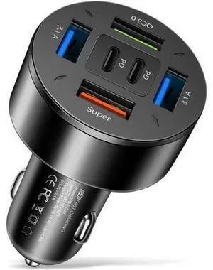 66W Multi-Port USB C Car Phone Charger, 6 in 1 Super Fast Charging Cigarette Lighter USB Charger for iPhone 16 15 14 13 12 11/Android/Samsung/iPad Pro and More (Black) 66W Multi-Port USB C Car Phone Charger, 6 in 1 Super Fast Charging Cigarette Lighter USB Charger for iPhone 16 15 14 13 12 11/Android/Samsung/iPad Pro and More (Black)
