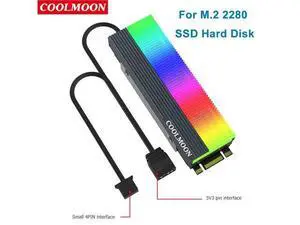 COOLMOON 5V 3Pin ARGB M.2 2280 SSD Heatsink Cooler Hard Disk Radiator Heat Dissipation Pad Computer Cooling Thermal Pad COOLMOON 5V 3Pin ARGB M.2 2280 SSD Heatsink Cooler Hard Disk Radiator Heat Dissipation Pad Computer Cooling Thermal Pad
