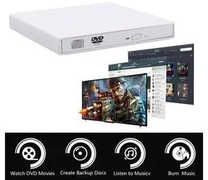 External CD Drive, USB 2.0 Optical Drive CD Burner CD/DVD Player Compatible with Windows 7/8/10, for Laptop, Desktop (KBDVD001), White External CD Drive, USB 2.0 Optical Drive CD Burner CD/DVD Player Compatible with Windows 7/8/10, for Laptop, Desktop (KBDVD001), White