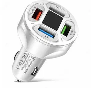 66W Multi Port Car Charger Adapter with Voltage Monitor, 4 USB QC3.0 Super Fast Charge Cigarette Lighter USB Charger, Compatible with iPhone/Android/Samsung/iPad Pro/and More (White) 66W Multi Port Car Charger Adapter with Voltage Monitor, 4 USB QC3.0 Super Fast Charge Cigarette Lighter USB Charger, Compatible with iPhone/Android/Samsung/iPad Pro/and More (White)