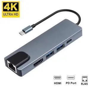 4K USB C Hub to Gigabit Ethernet Rj45 Lan 5 in 1 USB Type C Hub Adapter for Mac book Pro Thunderbolt 3 USB-C Charger PD 4K USB C Hub to Gigabit Ethernet Rj45 Lan 5 in 1 USB Type C Hub Adapter for Mac book Pro Thunderbolt 3 USB-C Charger PD