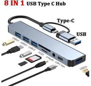 8 In 1 USB C Hub Speed 5.0Gbps Multiport Type C Adapter USB 3.0/2.0 Ports 3.5-mm Jack SD/TF Card Reader for All Type C Laptops 8 In 1 USB C Hub Speed 5.0Gbps Multiport Type C Adapter USB 3.0/2.0 Ports 3.5-mm Jack SD/TF Card Reader for All Type C Laptops