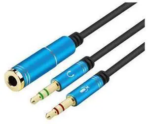 (2 Pack) Headset Splitter Cable 3.5mm Female to 2 Male for PC Computer and Old Version Laptop, 1Feet/30cm (Blue) (2 Pack) Headset Splitter Cable 3.5mm Female to 2 Male for PC Computer and Old Version Laptop, 1Feet/30cm (Blue)