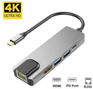 Hub usb tipo c 5 em 1, hub hdmi 4k usb c para gigabit ethernet rj45 lan adaptador para mac book pro thunderbolt 3 USB-C Hub usb tipo c 5 em 1, hub hdmi 4k usb c para gigabit ethernet rj45 lan adaptador para mac book pro thunderbolt 3 USB-C