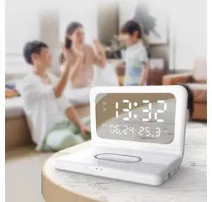 Alarm Clock With Wireless Charging Pad Sleep Timer 10W Wireless Charger White Alarm Clock With Wireless Charging Pad Sleep Timer 10W Wireless Charger White