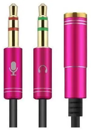 (2 Pack) Headset Splitter Cable 3.5mm Female to 2 Male for PC Computer and Old Version Laptop, 1Feet/30cm (Rose Pink) (2 Pack) Headset Splitter Cable 3.5mm Female to 2 Male for PC Computer and Old Version Laptop, 1Feet/30cm (Rose Pink)