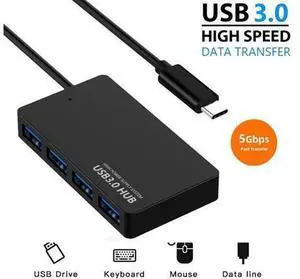 USB-C Type-C Data Hub, 4-Port USB 3.0 Ultra Slim Data Hub (5Gbps Transfer Speed) for Mac and Windows, Ultrabook and Laptop (Black) USB-C Type-C Data Hub, 4-Port USB 3.0 Ultra Slim Data Hub (5Gbps Transfer Speed) for Mac and Windows, Ultrabook and Laptop (Black)
