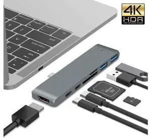 USB Type C Hub Adapter Thunderbolt 3 7 in 1 Type-C Docking Station with 4K HDMI USB 3.0 TF SD Slot PD for MacBook Pro 2016/2017-Gary USB Type C Hub Adapter Thunderbolt 3 7 in 1 Type-C Docking Station with 4K HDMI USB 3.0 TF SD Slot PD for MacBook Pro 2016/2017-Gary