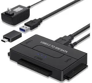 USB 3.0 to IDE and SATA Converter External Hard Drive Adapter Kit for Universal 2.5/3.5 HDD/SSD Hard Drive Disk, Included 12V/2A Power Adapter USB 3.0 to IDE and SATA Converter External Hard Drive Adapter Kit for Universal 2.5/3.5 HDD/SSD Hard Drive Disk, Included 12V/2A Power Adapter