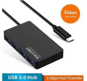 USB-C Hub with 4 Port USB 3.0 Hub - High Speed up to 5Gbps -Black USB-C Hub with 4 Port USB 3.0 Hub - High Speed up to 5Gbps -Black