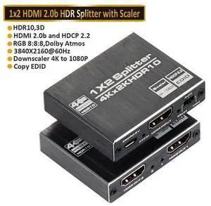 4K x 2K@60Hz HDMI Splitter 1 in 2 Out 4K @ 60Hz 1x2 Powered HDMI Splitter Duplicate Mirror with EDID Support HDCP 2.2 HDR (1 Source to 2 Displays) 4K x 2K@60Hz HDMI Splitter 1 in 2 Out 4K @ 60Hz 1x2 Powered HDMI Splitter Duplicate Mirror with EDID Support HDCP 2.2 HDR (1 Source to 2 Displays)