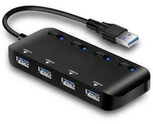 USB 3.0 Hub Splitter - USB Extender 4 Port USB Ultra Slim Data Hub with Individual Power Switch and LED USB 3.0 Hub Splitter - USB Extender 4 Port USB Ultra Slim Data Hub with Individual Power Switch and LED