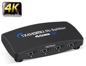 1x4 HDMI Splitter 1 in 4 Out HDMI Splitter Audio Video Distributor Box Support 3D & 4K x 4K@60Hz Compatible for HDTV, STB, DVD, PS3, Projector Etc 1x4 HDMI Splitter 1 in 4 Out HDMI Splitter Audio Video Distributor Box Support 3D & 4K x 4K@60Hz Compatible for HDTV, STB, DVD, PS3, Projector Etc