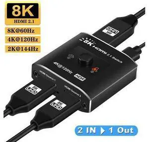 HDMI 2.1 Switch 8K, 4K@120Hz/8K@60Hz HDMI Switcher, 2 in 1 Out,HDMI 2.1 and HDCP 2.3,48Gbps 3D HDR for PS5/PS4/Xbox/Roku/Apple TV (OZ8Q2B) HDMI 2.1 Switch 8K, 4K@120Hz/8K@60Hz HDMI Switcher, 2 in 1 Out,HDMI 2.1 and HDCP 2.3,48Gbps 3D HDR for PS5/PS4/Xbox/Roku/Apple TV (OZ8Q2B)