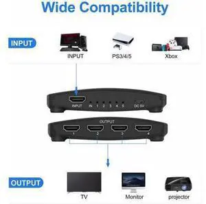 4K HDMI Splitter 1 in 4 Out, 1×4 HDMI Splitter Support 4Kx2K, 1080P, 3D, for Xbox PS5/4 Roku Blu-Ray Player Apple TV 4K HDMI Splitter 1 in 4 Out, 1×4 HDMI Splitter Support 4Kx2K, 1080P, 3D, for Xbox PS5/4 Roku Blu-Ray Player Apple TV