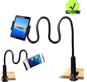 Gooseneck Tablet Holder - Bendable Tablet Arm - Desk Mount Tablet Stand - for Most 4.7" to 10.6" Tablets - Detachable Holder, Black Gooseneck Tablet Holder - Bendable Tablet Arm - Desk Mount Tablet Stand - for Most 4.7" to 10.6" Tablets - Detachable Holder, Black