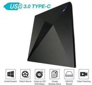 Polaris Portable USB 3.0 Slim 8X DVD/ Burner +/- Rewriter External Drive with Type-c Compatible with both Mac & Windows, (BJXC198) Black Polaris Portable USB 3.0 Slim 8X DVD/ Burner +/- Rewriter External Drive with Type-c Compatible with both Mac & Windows, (BJXC198) Black