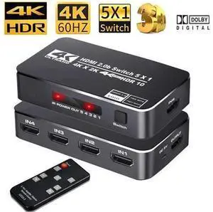 4K 60Hz HDMI Switch 5 In 1 Out 5x1 Switcher Converter Adapter with Remoter for XBox PS4 PS5 Pro PC Projector Laptop - OZQ3-3 4K 60Hz HDMI Switch 5 In 1 Out 5x1 Switcher Converter Adapter with Remoter for XBox PS4 PS5 Pro PC Projector Laptop - OZQ3-3