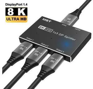8K 1X3 DP Splitter 8K30Hz 4K120Hz 4K144Hz Displayport1.4 MST Hub for 1 Port Ultra HD to 3 Port DP Screen Display At The Same Time 8K 1X3 DP Splitter 8K30Hz 4K120Hz 4K144Hz Displayport1.4 MST Hub for 1 Port Ultra HD to 3 Port DP Screen Display At The Same Time