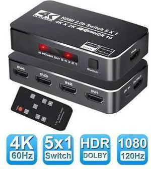 4K 2K 60Hz HDMI Switch 5x1 HD 4K HDMI Video Switcher Adapter 5 In 1 Out HDMI Splitter with Remote Control for DVD HDTV TV Box PS4 - OZQ3-3 4K 2K 60Hz HDMI Switch 5x1 HD 4K HDMI Video Switcher Adapter 5 In 1 Out HDMI Splitter with Remote Control for DVD HDTV TV Box PS4 - OZQ3-3