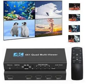 4K HDMI Multi-viewer Switch 4x1 HDMI Quad Multi-Viewer Switcher 4 in 1 Out 4K/1080P with Viewing Modes for Security Camera PC Gaming Consoles 4K HDMI Multi-viewer Switch 4x1 HDMI Quad Multi-Viewer Switcher 4 in 1 Out 4K/1080P with Viewing Modes for Security Camera PC Gaming Consoles
