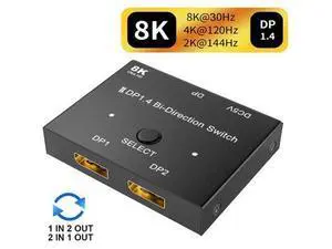 8K DisplayPort 1.4 Switch Splitter 2 Port 1x2/2x1 Bi-Direction DP 1.4 Switcher 8K@30Hz 4K@144Hz for Switch Dual Source and Display 8K DisplayPort 1.4 Switch Splitter 2 Port 1x2/2x1 Bi-Direction DP 1.4 Switcher 8K@30Hz 4K@144Hz for Switch Dual Source and Display
