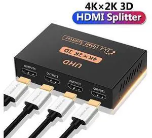 HDMI Splitter 1 in 4 Out, 1x4 HDMI Splitter Support 4K@30Hz Full HD 1080P & 3D, Compatible with Xbox PS3/4 Roku Blu-Ray Player HDMI Splitter 1 in 4 Out, 1x4 HDMI Splitter Support 4K@30Hz Full HD 1080P & 3D, Compatible with Xbox PS3/4 Roku Blu-Ray Player
