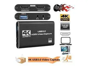 USB3.0 2.0 4K Video Capture Card HD 1080P Game Grabber HDMI-compatible Capture Card with Micr & HDMI Loop-Out, For Youtube Live Streaming USB3.0 2.0 4K Video Capture Card HD 1080P Game Grabber HDMI-compatible Capture Card with Micr & HDMI Loop-Out, For Youtube Live Streaming