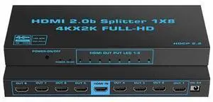 4K 60Hz HDMI Splitter 1 in 8 Out HDMI2.0 8 Port Splitter with US Adapter for Computer MacBook Xbox 360 Xbox One PS5/4 Blu-Ray DVD (1in 8out) 4K 60Hz HDMI Splitter 1 in 8 Out HDMI2.0 8 Port Splitter with US Adapter for Computer MacBook Xbox 360 Xbox One PS5/4 Blu-Ray DVD (1in 8out)