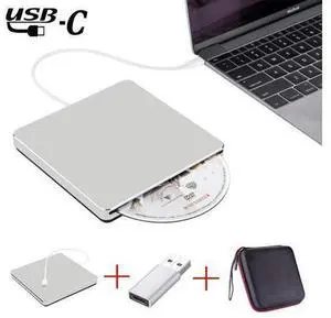 USB 3.0 & USB-C External DVD Drive with Case, Portable CD DVD RW Drive Burner Writer Optical Player for USB Type-C Windows Laptop Mac MacBook Pro Air iMac, Silver USB 3.0 & USB-C External DVD Drive with Case, Portable CD DVD RW Drive Burner Writer Optical Player for USB Type-C Windows Laptop Mac MacBook Pro Air iMac, Silver
