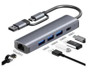XJYLCPC 5 in 1 USB Hub Ethernet, Portable Multiport Adapter, 2-in-1 USB-C USB 3.0 to HDMI Dock Compatible for MacBook Pro, USB C, 3 USB3.0, 1Gbps LAN USB Dongle for Type C Devices-Mac/iPad Pro XJYLCPC 5 in 1 USB Hub Ethernet, Portable Multiport Adapter, 2-in-1 USB-C USB 3.0 to HDMI Dock Compatible for MacBook Pro, USB C, 3 USB3.0, 1Gbps LAN USB Dongle for Type C Devices-Mac/iPad Pro