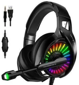 Gaming Headset with Microphone, Headphones with LED RGB Light, Stereo Surround Sound Gaming Headset with Microphone, Headphones with LED RGB Light, Stereo Surround Sound