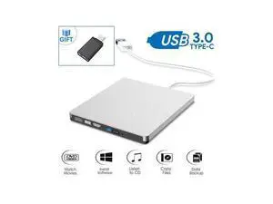 External CD Drive External Optical Drive USB 3.0 & USB-C DVD/CD Player for Mac Windows 2000 / XP/Vista/Win 7/ Win 8 / Win 10,Ultra Notebook PC Desktop Computer,Silver External CD Drive External Optical Drive USB 3.0 & USB-C DVD/CD Player for Mac Windows 2000 / XP/Vista/Win 7/ Win 8 / Win 10,Ultra Notebook PC Desktop Computer,Silver