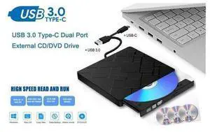 External DVD Drive, USB 3.0/USB-C Portable CD/DVD +/-RW Drive Slim Optical Burner Writer Rewriter, High Speed Data Transfer for Laptop Notebook Desktop PC MAC OS Windows 7/8/10 External DVD Drive, USB 3.0/USB-C Portable CD/DVD +/-RW Drive Slim Optical Burner Writer Rewriter, High Speed Data Transfer for Laptop Notebook Desktop PC MAC OS Windows 7/8/10